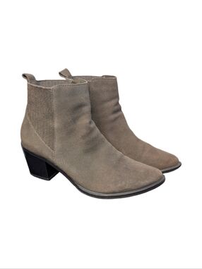 Western Suede Taupe Ankle Boots | Block Heel Pointed Toe | Size 9